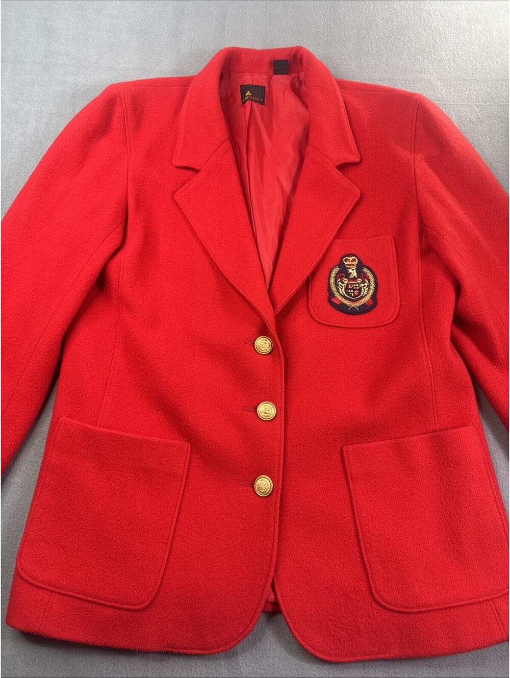 Lizsport Blazer Jacket Large Crest VTG Gold Button Wool x Womens Preppy Classic